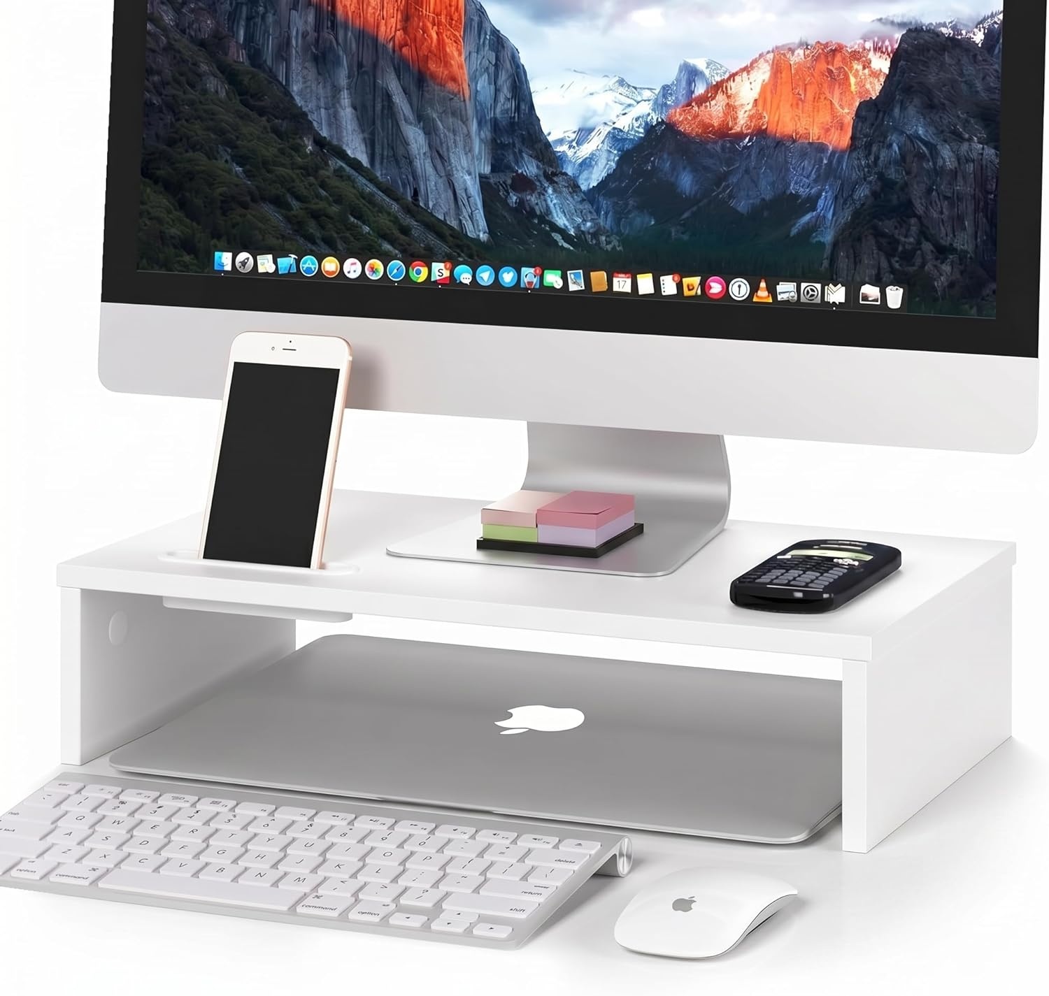 image:imageBONTEC Wood Monitor Stand Riser 2Tier Desktop Organizer with Storage Ergonomic Computer Stand for Desk Cable Management Cellphone Holder 213 Inch Shelf BlackWhite