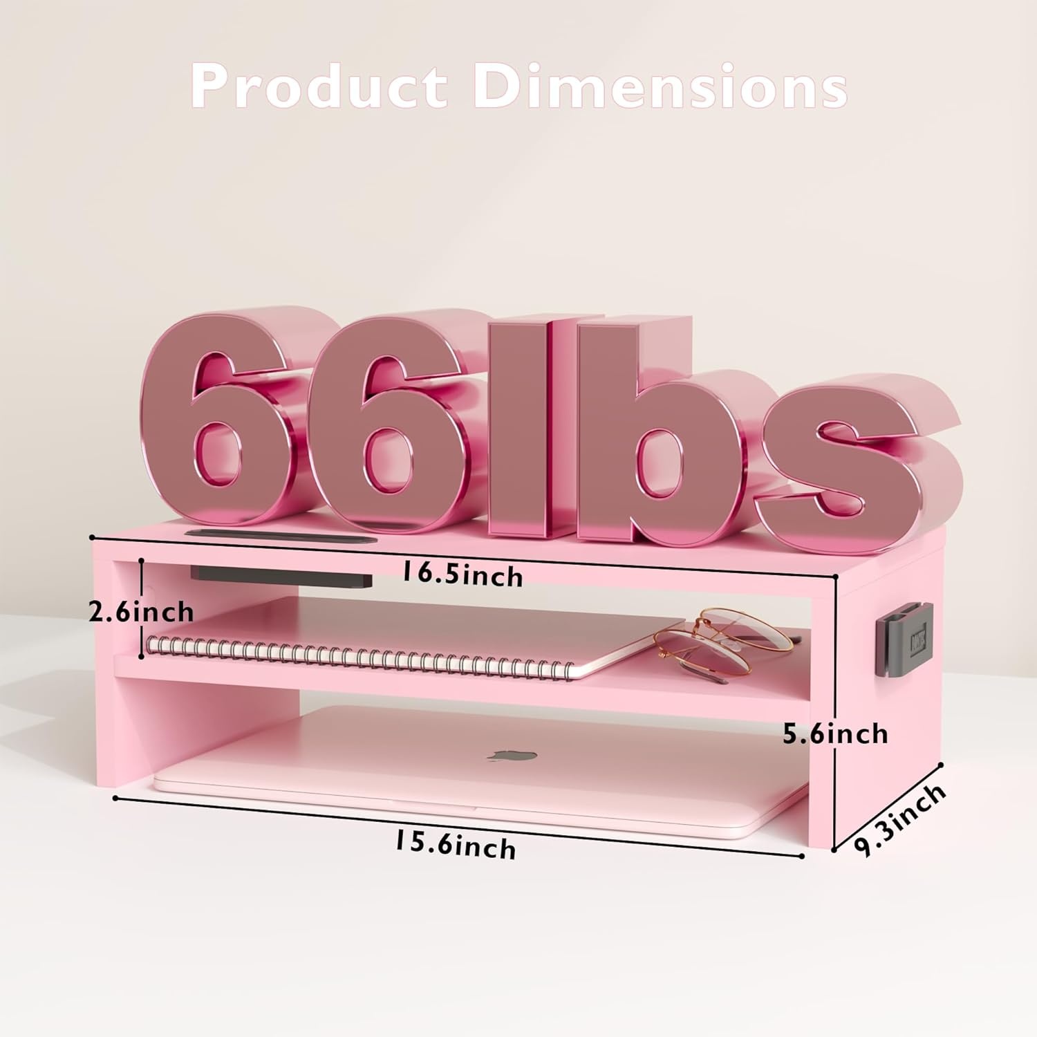 image:imageBONTEC Wood Monitor Stand Riser 2Tier Desktop Organizer with Storage Ergonomic Computer Stand for Desk Cable Management Cellphone Holder 213 Inch Shelf BlackPink