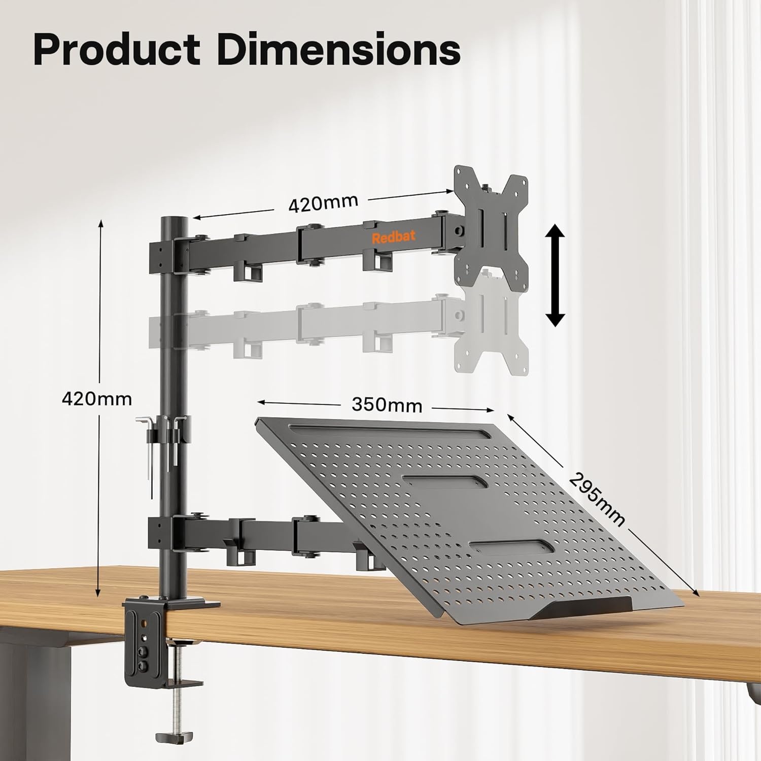image:imageRedbat Monitor and Laptop Mount Stand Fully Adjustable Monitor Arm with Vented Tray for 13 to 32 LCD Screens and Notebook up to 16 Holds up to 22lbs VESA Compatible Dual Mounting Options13 32
