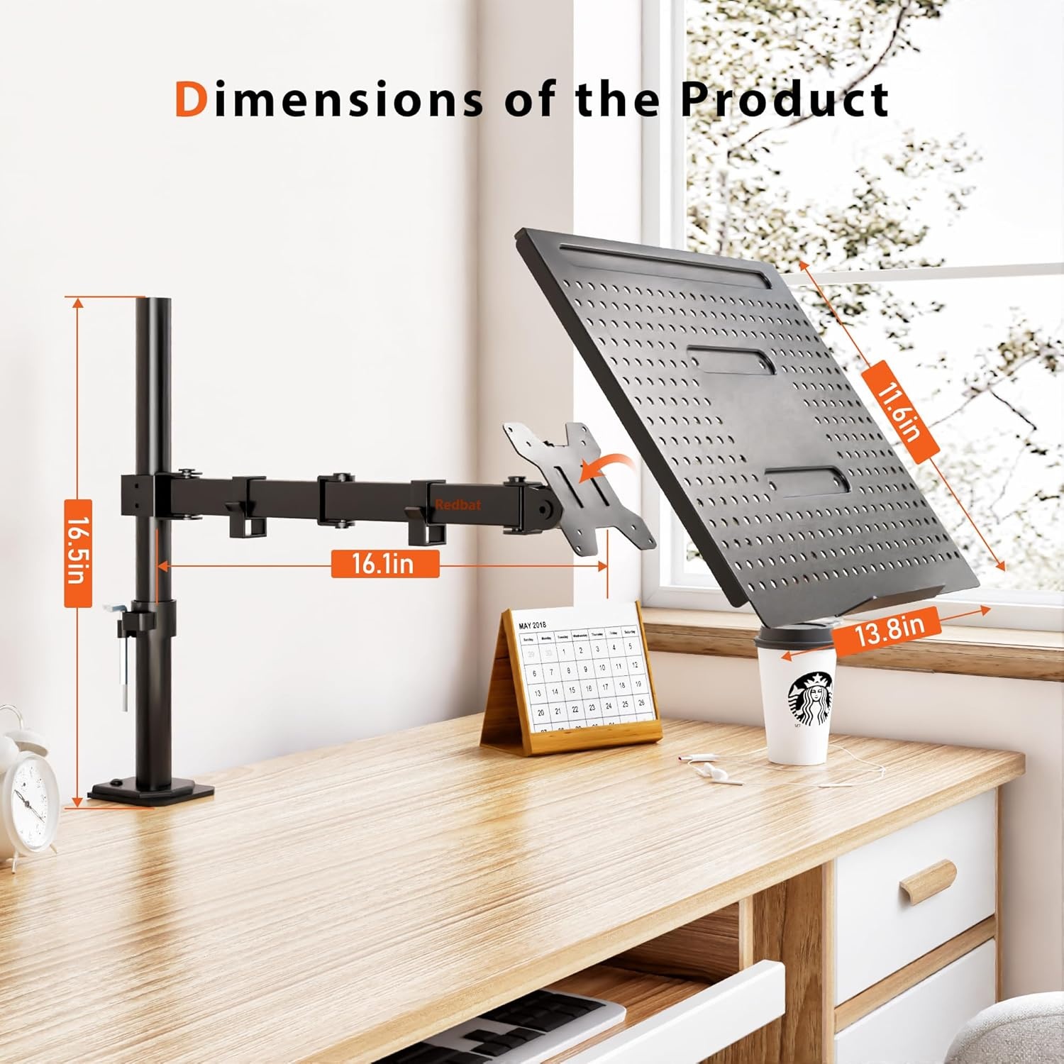 image:imageRedbat Monitor and Laptop Mount Stand Fully Adjustable Monitor Arm with Vented Tray for 13 to 32 LCD Screens and Notebook up to 16 Holds up to 22lbs VESA Compatible Dual Mounting OptionsSingle