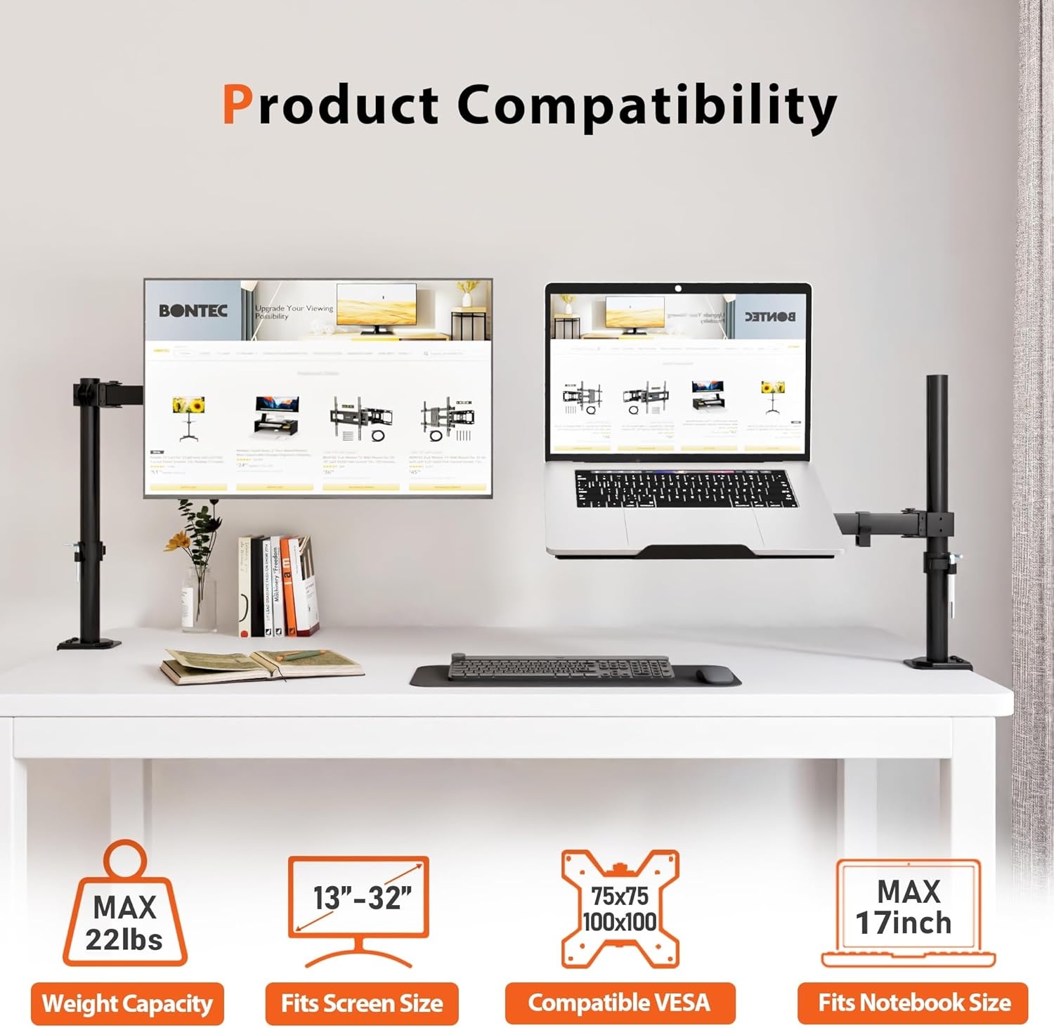 image:imageRedbat Monitor and Laptop Mount Stand Fully Adjustable Monitor Arm with Vented Tray for 13 to 32 LCD Screens and Notebook up to 16 Holds up to 22lbs VESA Compatible Dual Mounting OptionsSingle