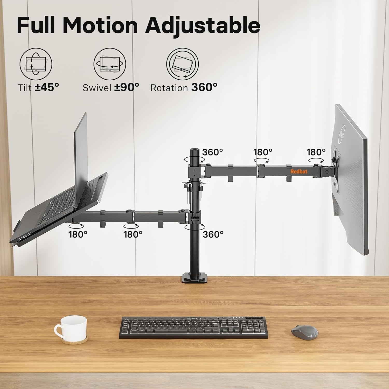 image:imageRedbat Monitor and Laptop Mount Stand Fully Adjustable Monitor Arm with Vented Tray for 13 to 32 LCD Screens and Notebook up to 16 Holds up to 22lbs VESA Compatible Dual Mounting Options13 32