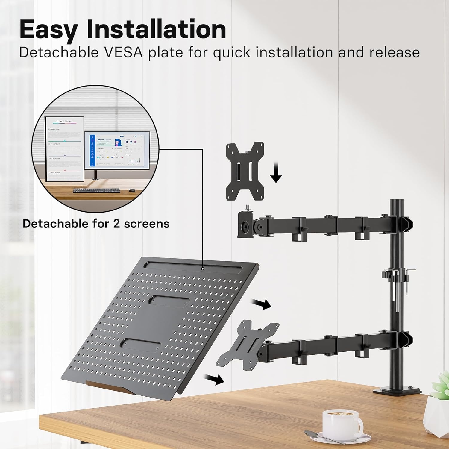 image:imageRedbat Monitor and Laptop Mount Stand Fully Adjustable Monitor Arm with Vented Tray for 13 to 32 LCD Screens and Notebook up to 16 Holds up to 22lbs VESA Compatible Dual Mounting Options13 32