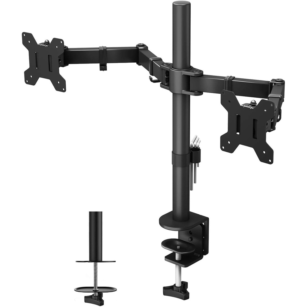 image:imageBONTEC Dual Monitor Desk Mount Full Motion Adjustable White Monitor Stand for 1327 Inch Screens Heavy Duty Arms Hold 22 lbs Each VESA 75x75100x100 C Clamp and Grommet Base Cable ManagementBlack