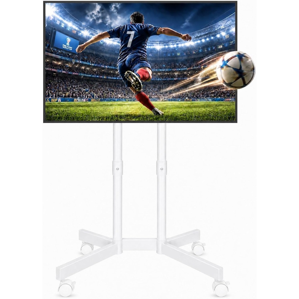 image:imageBONTEC Rolling TV Stand for 3275 Inch TVs Height Adjustable Mobile TV Cart on Wheels Heavy Duty TV Stand Supports Up to 110lbs Stable DualColumn Design Cable Management Indoor OutdoorWhite