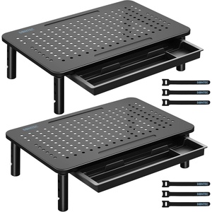 image:imageBONTEC 2 Pack Adjustable Monitor Stand Riser with Drawer Ergonomic Mesh Platform Computer Monitor Stand for Desk Ventilated Laptop and PC Stand with Cable Management Supports up to 44lbs2P
