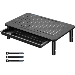image:imageBONTEC 2 Pack Adjustable Monitor Stand Riser with Drawer Ergonomic Mesh Platform Computer Monitor Stand for Desk Ventilated Laptop and PC Stand with Cable Management Supports up to 44lbs1P