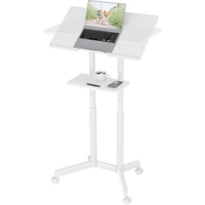 image:imageBONTEC Lecterns amp Podiums Portable Mobile Standing Laptop Desk Height Adjustable Sit Stand Home Office Classroom Pulpit Stand Up Desk Workstation Rolling Table Laptop Cart with Storage Tray WhiteWhite