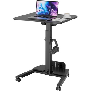 image:imageBONTEC Mobile Standing Desk Adjustable Height Rolling Laptop Cart with Hook Portable Workstation with Pneumatic Lift Ergonomic Table with Wheels Compact Home Office Desk Black 256 x 177Black
