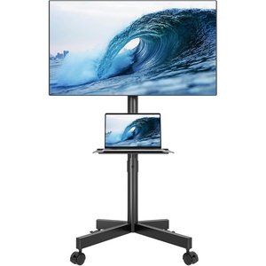 image:imageBONTEC Mobile TV Stand for 2365 Inch TVs Rolling TV Stand with Locking Wheels Adjustable Height Media Shelf Outdoor TV Stand Max VESA 400x400mm Holds Up to 88lbsBlack