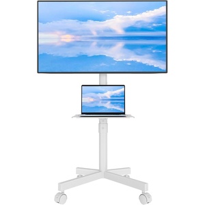 image:imageBONTEC Mobile TV Stand for 2365 Inch TVs Rolling TV Stand with Locking Wheels Adjustable Height Media Shelf Outdoor TV Stand Max VESA 400x400mm Holds Up to 88lbsWhite