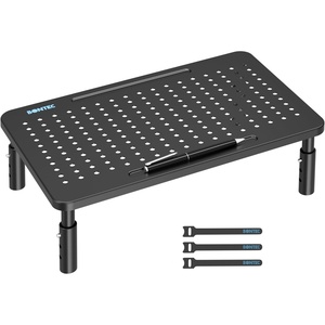 image:imageBONTEC Monitor Stand for Desk 2 Pack 3Level Height Adjustable Metal Monitor Riser 145 x 91 in Ergonomic Computer Stand with Pen Holder amp Cable Management for Printer Laptop Office WorkstationBlack