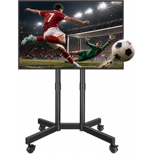 image:imageBONTEC Rolling TV Stand for 3275 Inch TVs Height Adjustable Mobile TV Cart on Wheels Heavy Duty TV Stand Supports Up to 110lbs Stable DualColumn Design Cable Management Indoor OutdoorBlack