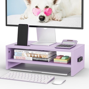 image:imageBONTEC Wood Monitor Stand Riser 2Tier Desktop Organizer with Storage Ergonomic Computer Stand for Desk Cable Management Cellphone Holder 213 Inch Shelf BlackPURPLE