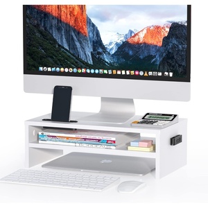 image:imageBONTEC Wood Monitor Stand Riser 2Tier Desktop Organizer with Storage Ergonomic Computer Stand for Desk Cable Management Cellphone Holder 213 Inch Shelf BlackWhite