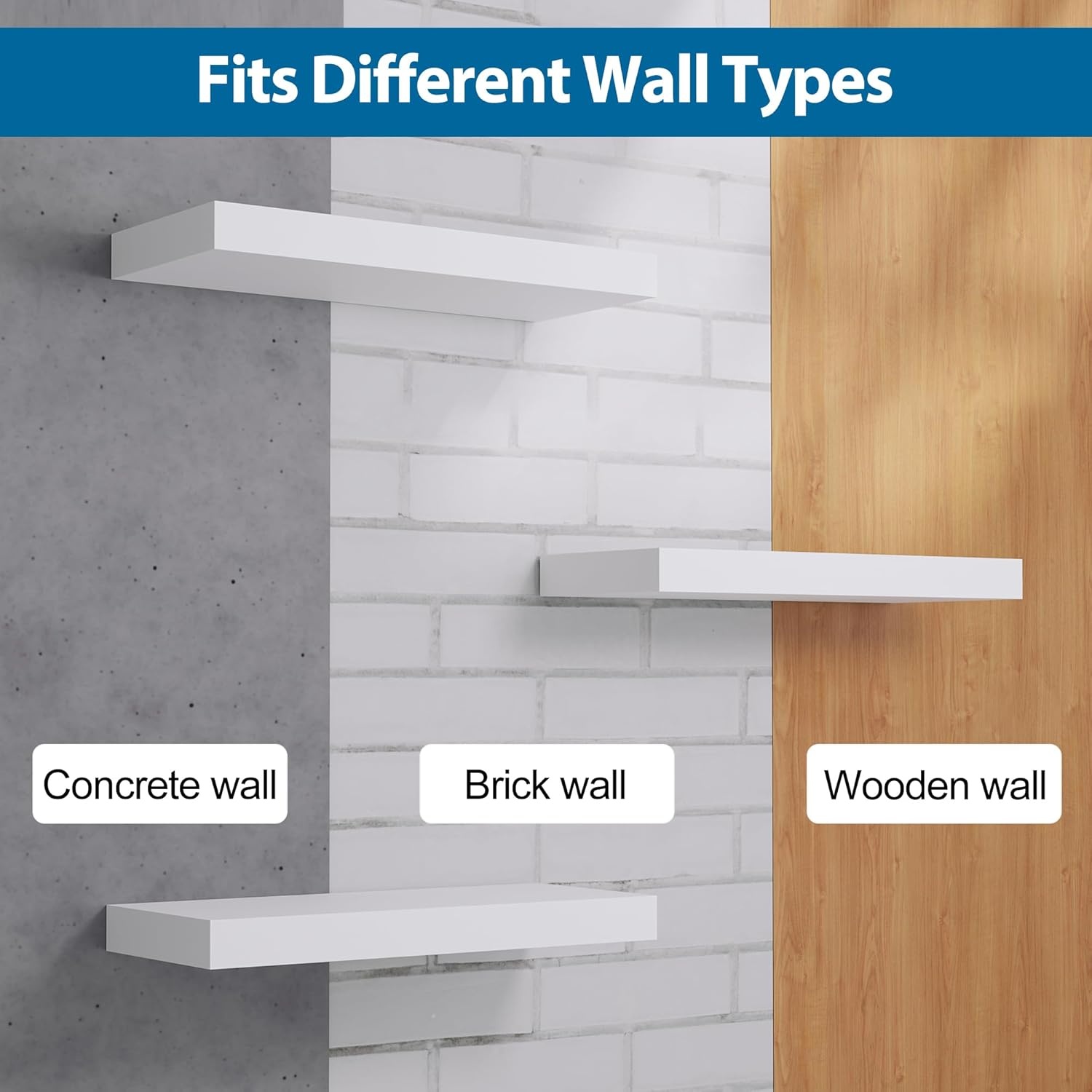 image:imageBONTEC 16 Inch Floating Shelves for Wall Wood Bathroom Wall Shelves Set of 2 Wall Mounted Farmhouse Decor for Bathroom Bedroom Living Room Kitchen and Office Holds 22lbs White