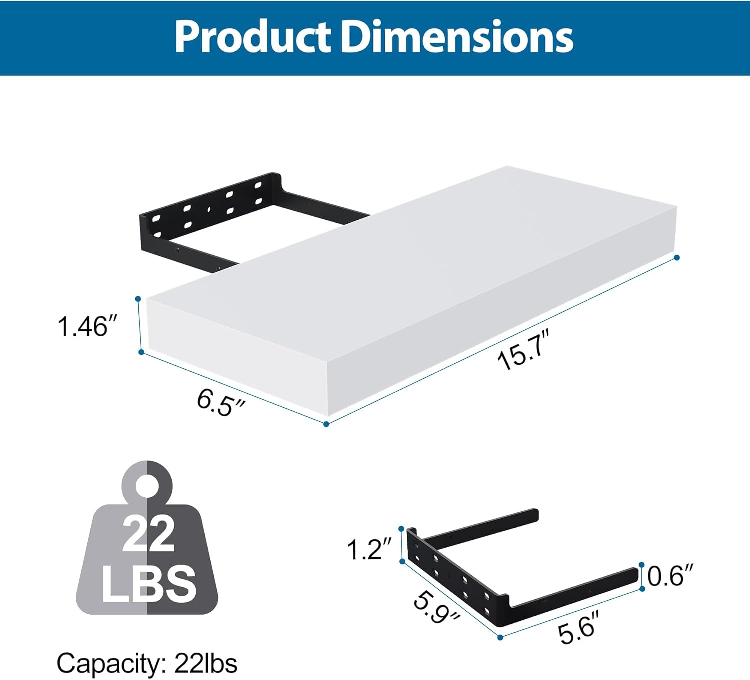 image:imageBONTEC 16 Inch Floating Shelves for Wall Wood Bathroom Wall Shelves Set of 2 Wall Mounted Farmhouse Decor for Bathroom Bedroom Living Room Kitchen and Office Holds 22lbs White