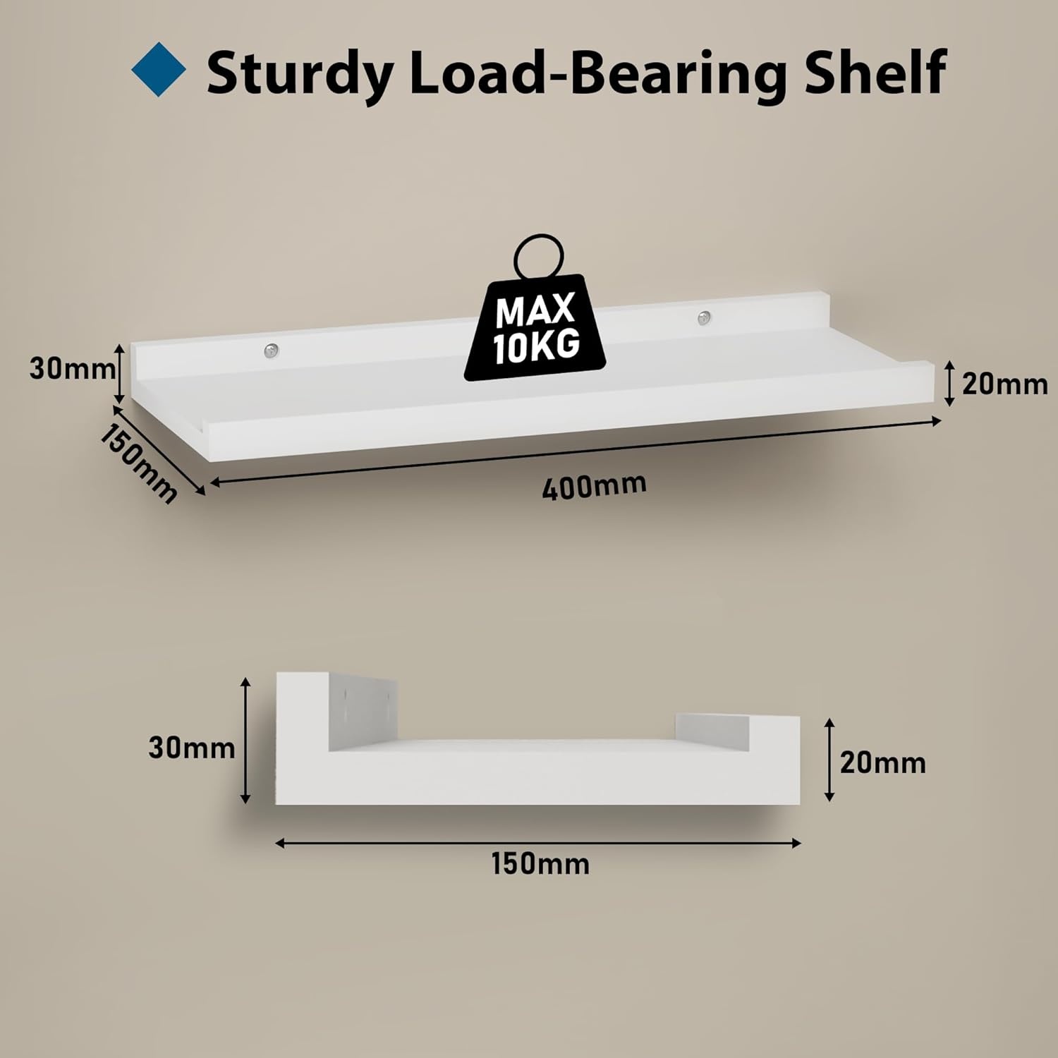 image:imageBONTEC Floating Shelves Set of 2 Wood Wall Mounted Shelves with Lip 16 inch Bathroom Shelves for Bathroom Bedroom Living Room and Kitchen Wall Organizer up to 22lbs White