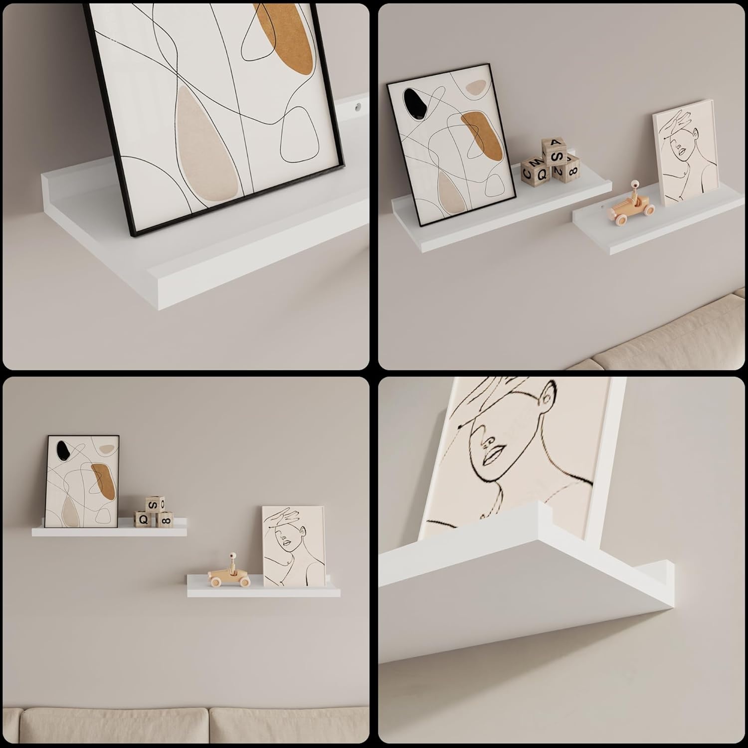 image:imageBONTEC Floating Shelves Set of 2 Wood Wall Mounted Shelves with Lip 16 inch Bathroom Shelves for Bathroom Bedroom Living Room and Kitchen Wall Organizer up to 22lbs White