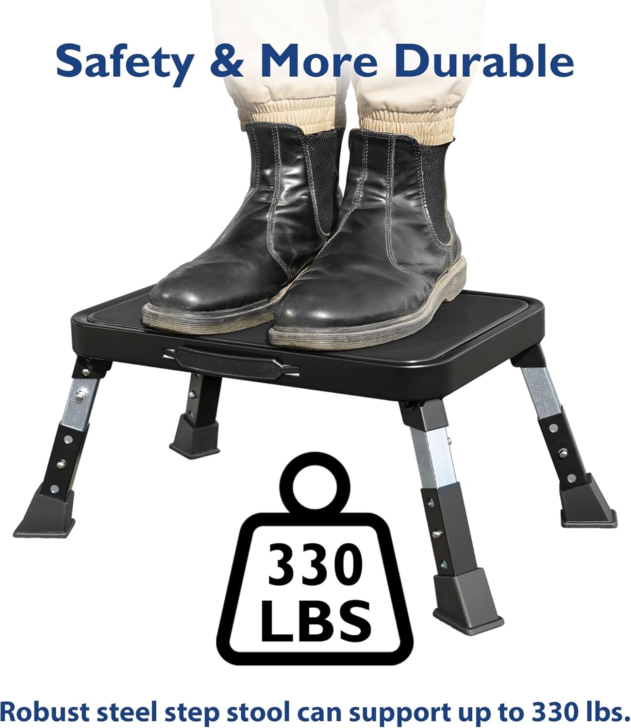 image:imageBONTEC Folding Step Stool 3Level Adjustable Metal Step Stool with AntiSlip Pedal and Locking Legs 330lbs Heavy Duty Folding Foot Stool Portable Stepping Stool for Kids Kitchen Home OfficeBlack