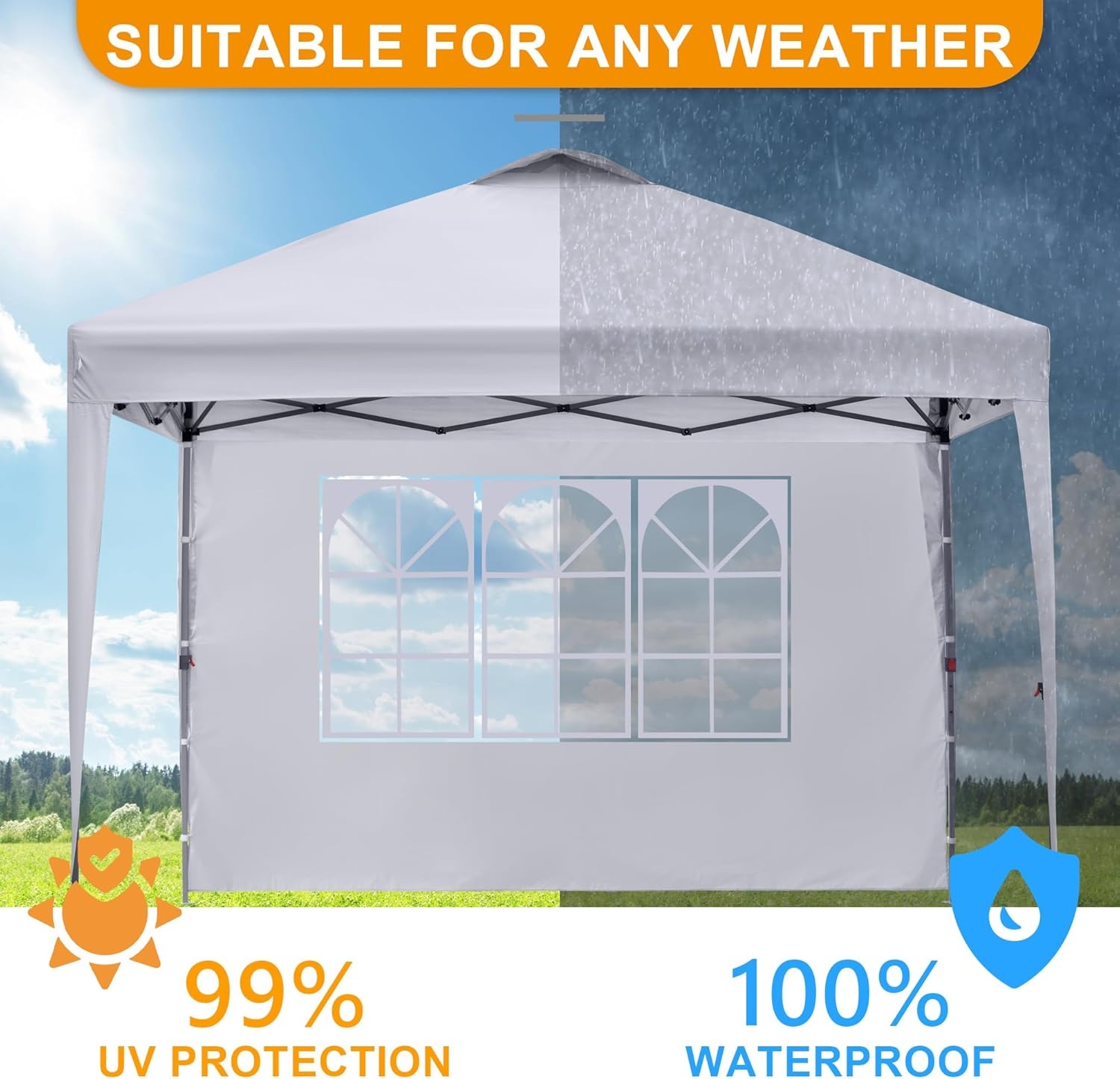 image:imageBONTEC Instant Canopy Sidewall for 10x10 Pop Up Canopy Tent Waterproof UV Protection 1PC Canopy Sunwall 1PC Sidewall Only Canopy Tent NOT Included Church Window