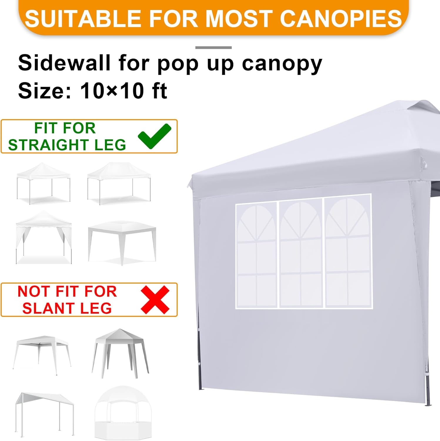 image:imageBONTEC Instant Canopy Sidewall for 10x10 Pop Up Canopy Tent Waterproof UV Protection 1PC Canopy Sunwall 1PC Sidewall Only Canopy Tent NOT Included Church Window