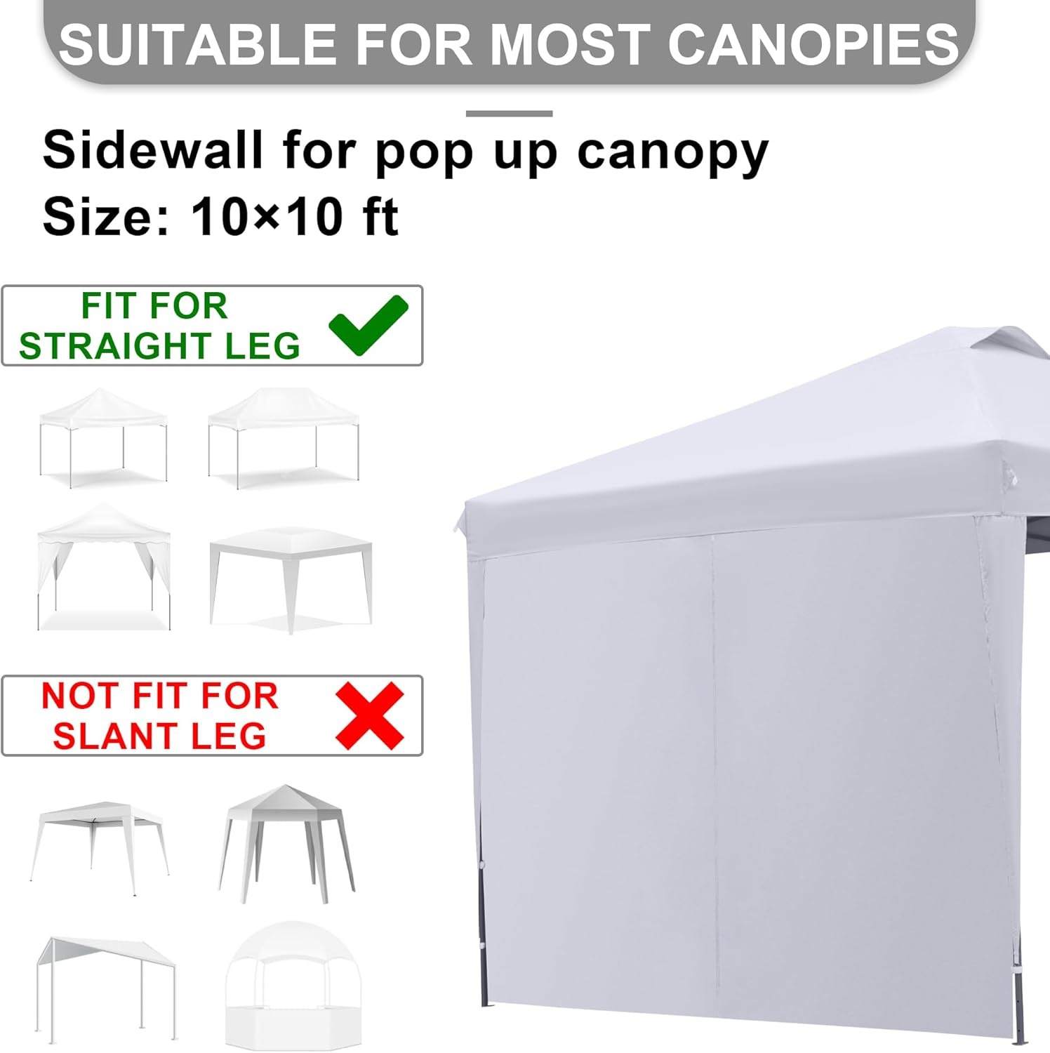 image:imageBONTEC Instant Canopy Sidewall for 10x10 Pop Up Canopy Tent Waterproof UV Protection 1PC Canopy Sunwall 1PC Sidewall Only Canopy Tent NOT Included Genreal