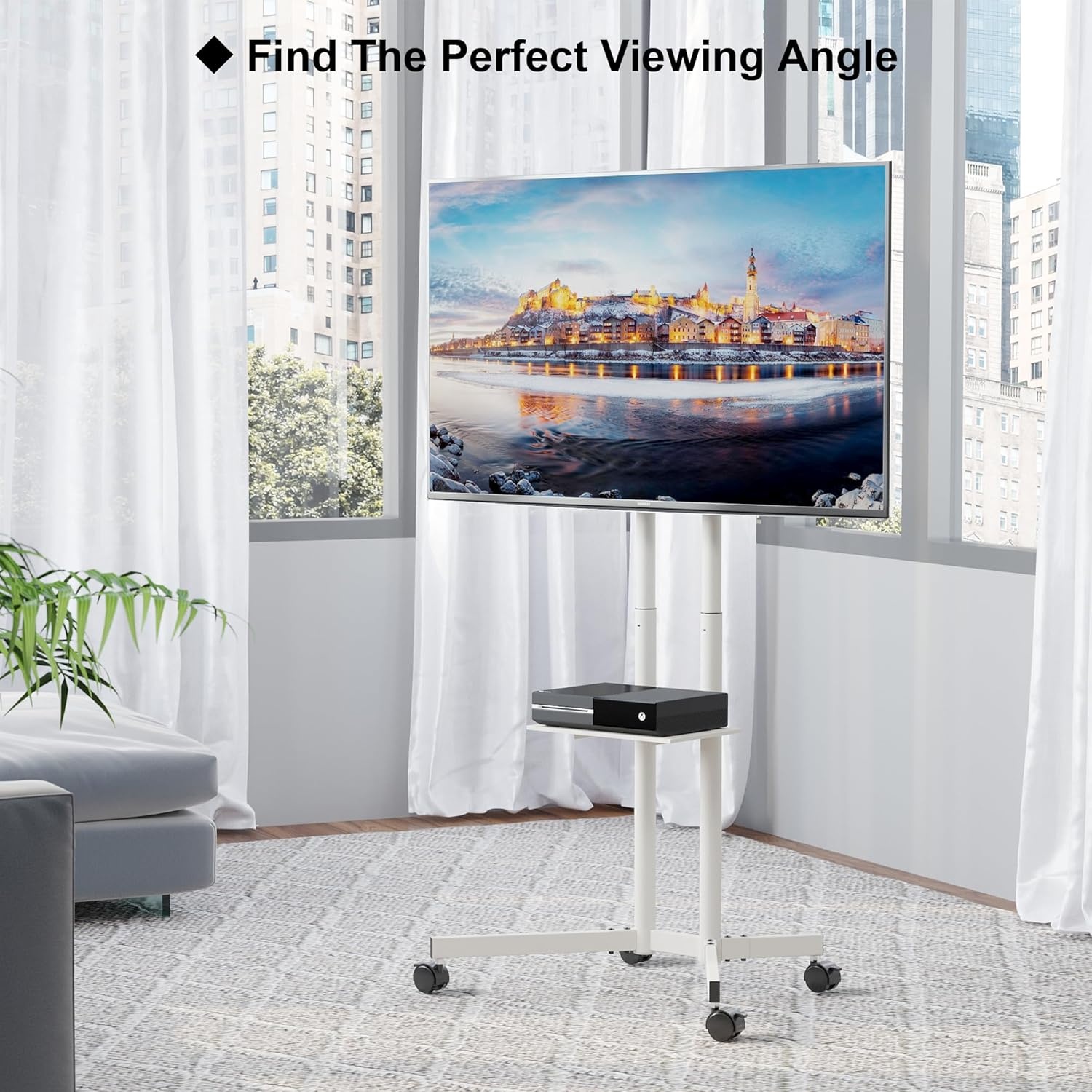 image:imageBONTEC Mobile TV Stand with Tilt Function Rolling TV Cart for 3285 Inch LED LCD OLED Flat amp Curved TVs Portable Stand with Laptop Shelf Locking Wheels Max VESA 600x400mm 121 lbs Capacity Beige