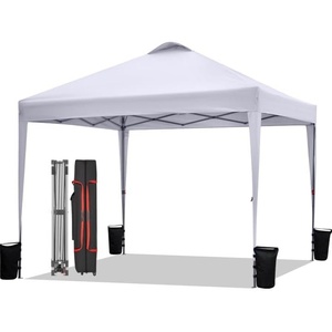 image:imageBONTEC 10x10ft Pop Up Canopy Tent Portable Beach Tent and Instant Shelter 1Person Setup Outdoor Sun Shade Waterproof Folding Gazebo with Roller Bag and 4 Weight Bags Silver Coated Top White